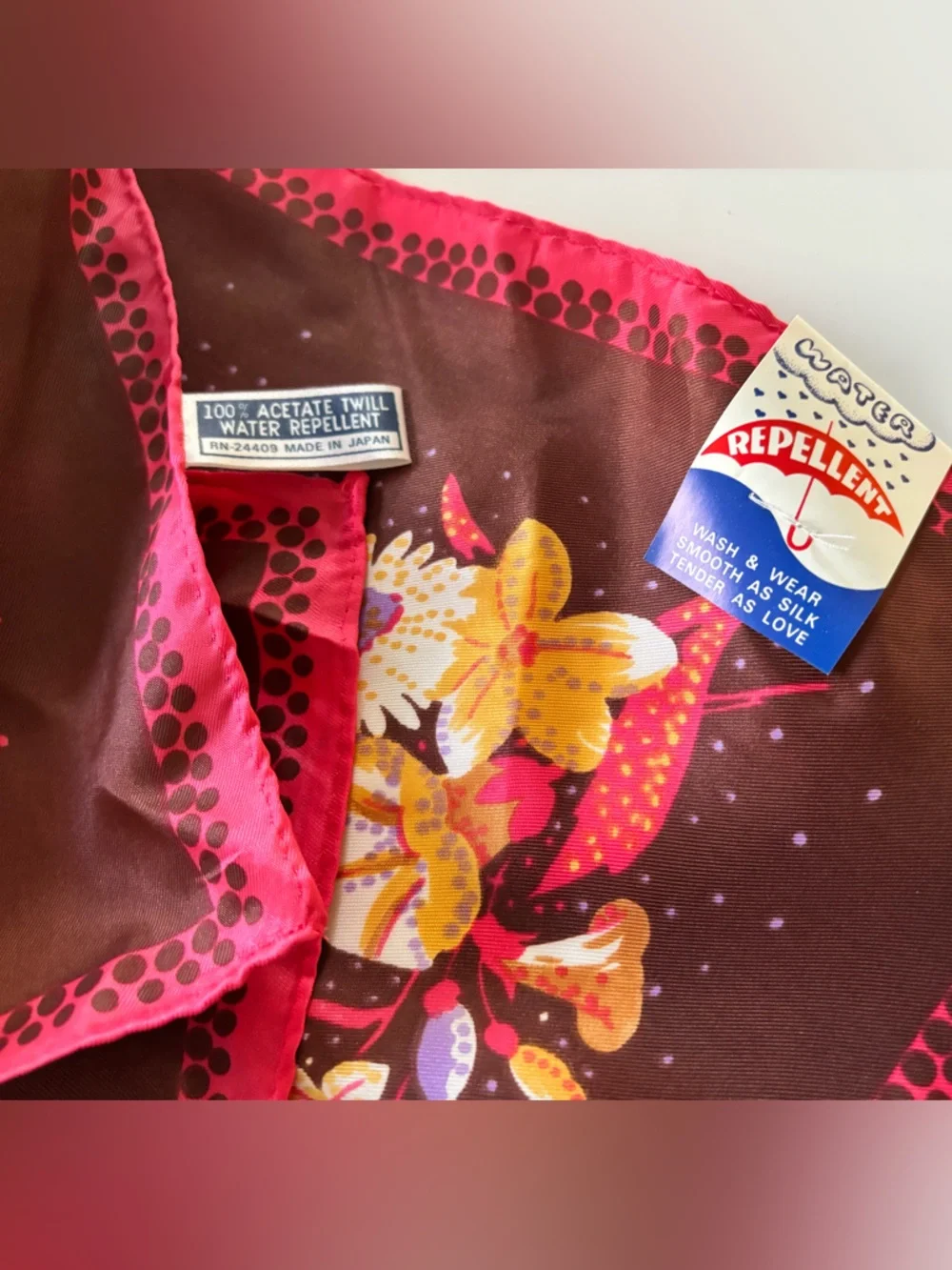 VINTAGE acetate scarf NEW WITH TAGS bag accent head scarf hair wrap